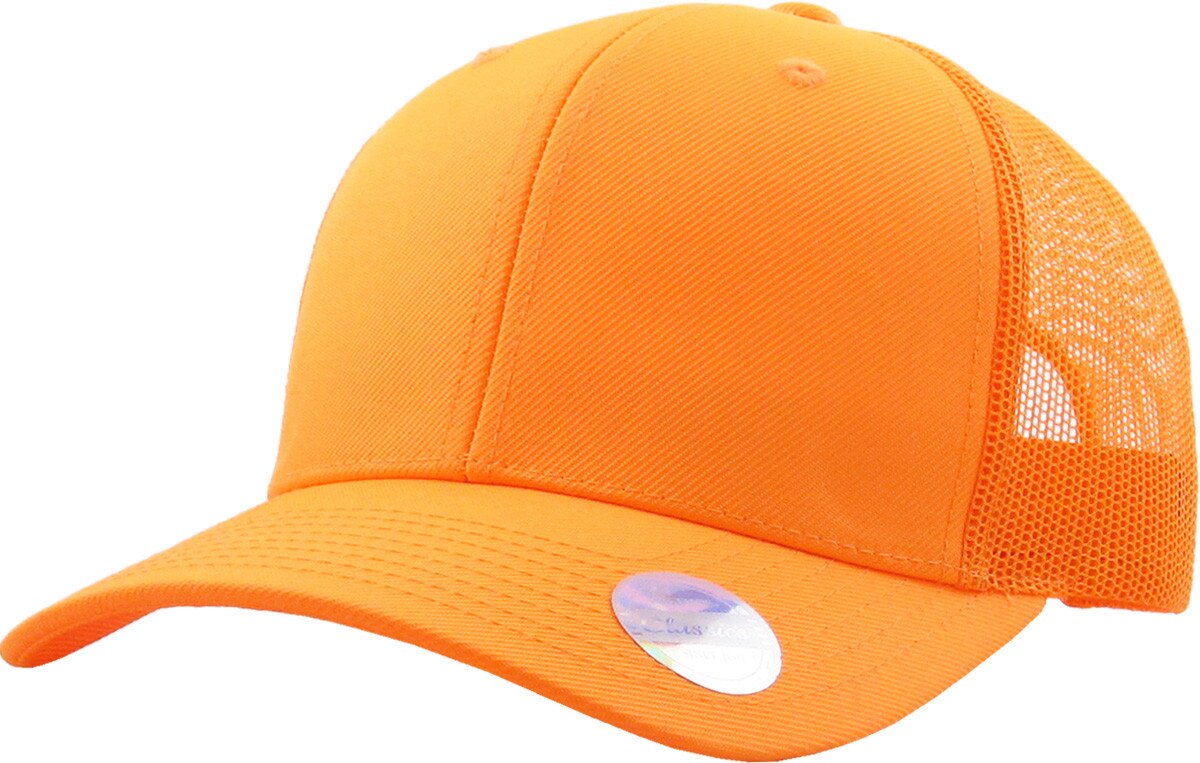 Neon Orange Classic 6 Panel Trucker Mesh Snapback Front Side View